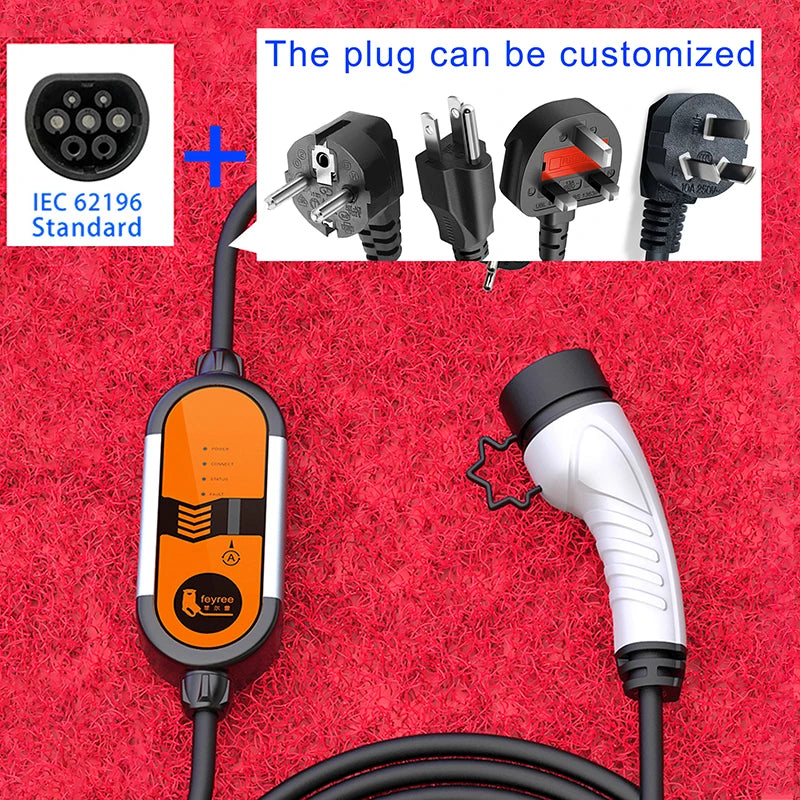 feyree Portable EV Charger Type2 IEC62196-2 16A EVSE Charging Cable Type1 SAE J1772 EU Plug Controller Wallbox for Electric Car by 54 Energy - Renewable Energy Store