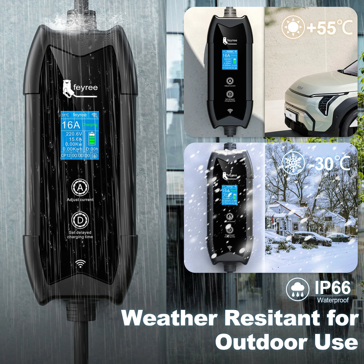 feyree Portable EV Charger Type2 IEC62196-2 EVSE Fast Charging 3.5M Cable EVSE Wallbox WiFi APP Bluetooth Wireless Control by 54 Energy - Renewable Energy Store