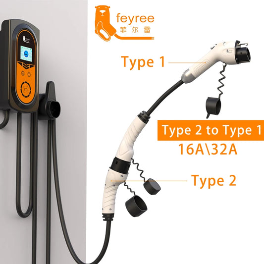 feyree Type 2 to J1772 Type 1 Charging Cable Adapter for EV Charging Station Electric Car EVSE Charger Plug 16A 3.5KW 32A 7KW by 54 Energy - Renewable Energy Store