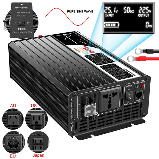 1500W 2000W 2500W 3000W pure sine wave solar power inverter 12V/24V/48V DC to 110V 220V AC LCD screen - 54 Energy - Renewable Energy Store
