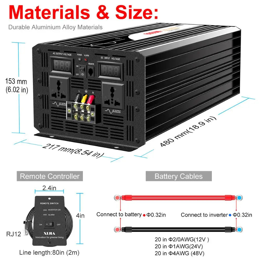 6000W pure sine wave inverter 12v 110v with remote control solar power inverter DC 24v 48v to AC 220v digital display - 54 Energy - Renewable Energy Store