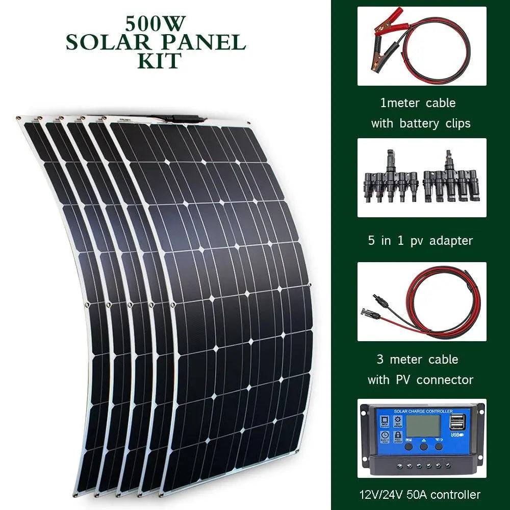 Solar Panel Solar Energy Systems Portable 500/300/200 W Power Flexible 12/24 V Complete Charger Kit Home - 54 Energy - Renewable Energy Store