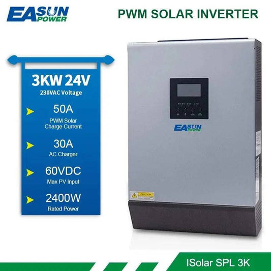 Pure Sine Wave 3000VA 2400W Hybrid Solar Inverter 24VDC Input 220VAC Output Build in 50A PWM Solar Charger Controller&AC charger - 54 Energy - Renewable Energy Store