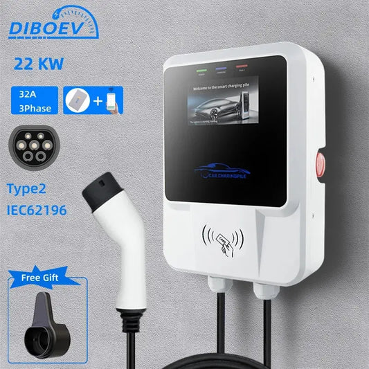 EV Charging Station 7/11/22KW Electric Vehicle Car Charger 32A EVSE Wallbox Wallmount Type2 IEC62196 Type1 with APP Wifi Cards - 54 Energy - Renewable Energy Store
