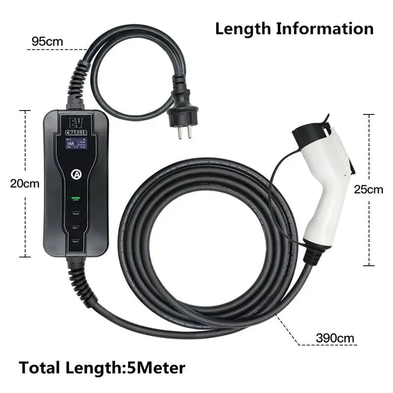 SAEJ1772 Portable EV Charger 16A 3.6KW Type 1 Wallbox Adjustable Current 1Phase for Electric Vehicle Car Charging - 54 Energy - Renewable Energy Store