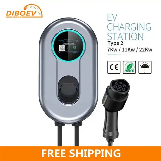 32A EV Charging Station 22KW 3 Phase EVSE Wallbox IEC62196 Type2 Electric Vehicle Car Charger with RFID Card APP EV Home Charger - 54 Energy - Renewable Energy Store