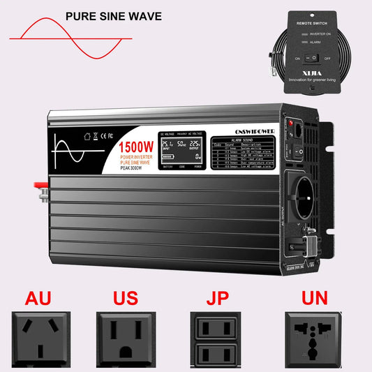 1500W inverter 12v 220v pure sine wave solar power inverter DC 24V 48V to AC 110V with remote control - 54 Energy - Renewable Energy Store