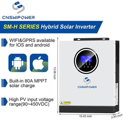 CNSWIPOWER Hybrid solar inverter 24V 220V-240V 3200VA 3000W Built-in 80A MPPT controller LCD screen - 54 Energy - Renewable Energy Store