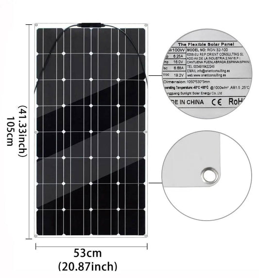 Solar Panel 200W Flexible 20A Solar 12V 24V Controller Cables Module - 54 Energy - Renewable Energy Store