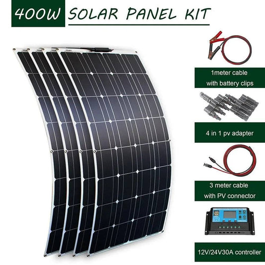 Solar Panel Waterproof 100 W 400w Flexible Set Kit 12v 16v 24v Battery Car Rv Home Outdoor Power Camping Charging - 54 Energy - Renewable Energy Store