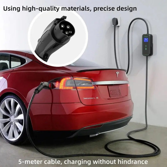 Type1 EV Portable Charger with LCD 3.5KW / 7KW / 9.6KW 16A / 32A / 40A for Electric Car EVSE Charging Cable 5M NEMA Plug - 54 Energy - Renewable Energy Store