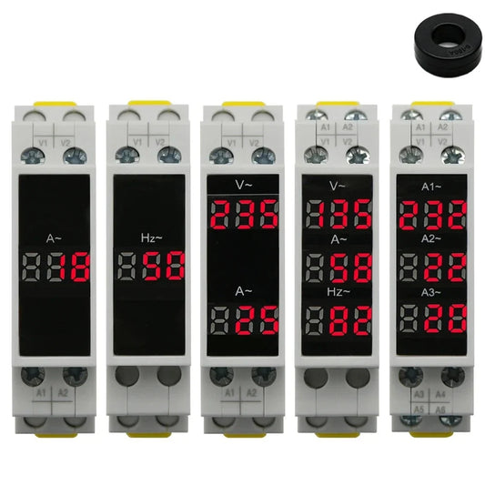 Din Rail 18mm Voltage Current HZ Meter AC 80-500V 220V 380V 100A Modular Voltmeter Ammeter LED Indicator Digital Volt Tester by 54 Energy - Renewable Energy Store