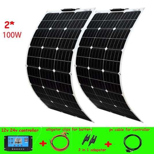 Wuzeck Flexible Solar Panel 200w Or 12v Solar Panel Kit 2pcs 100w Monocrystalline 12 V 24v Controller Solar Cable Pv Cell 200 W