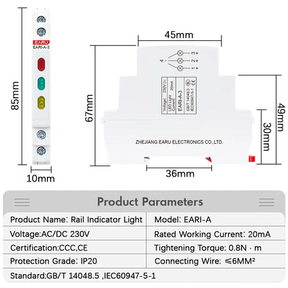 10/18mm Rail Indicator Light AC DC 220V 230V LED Dual Color