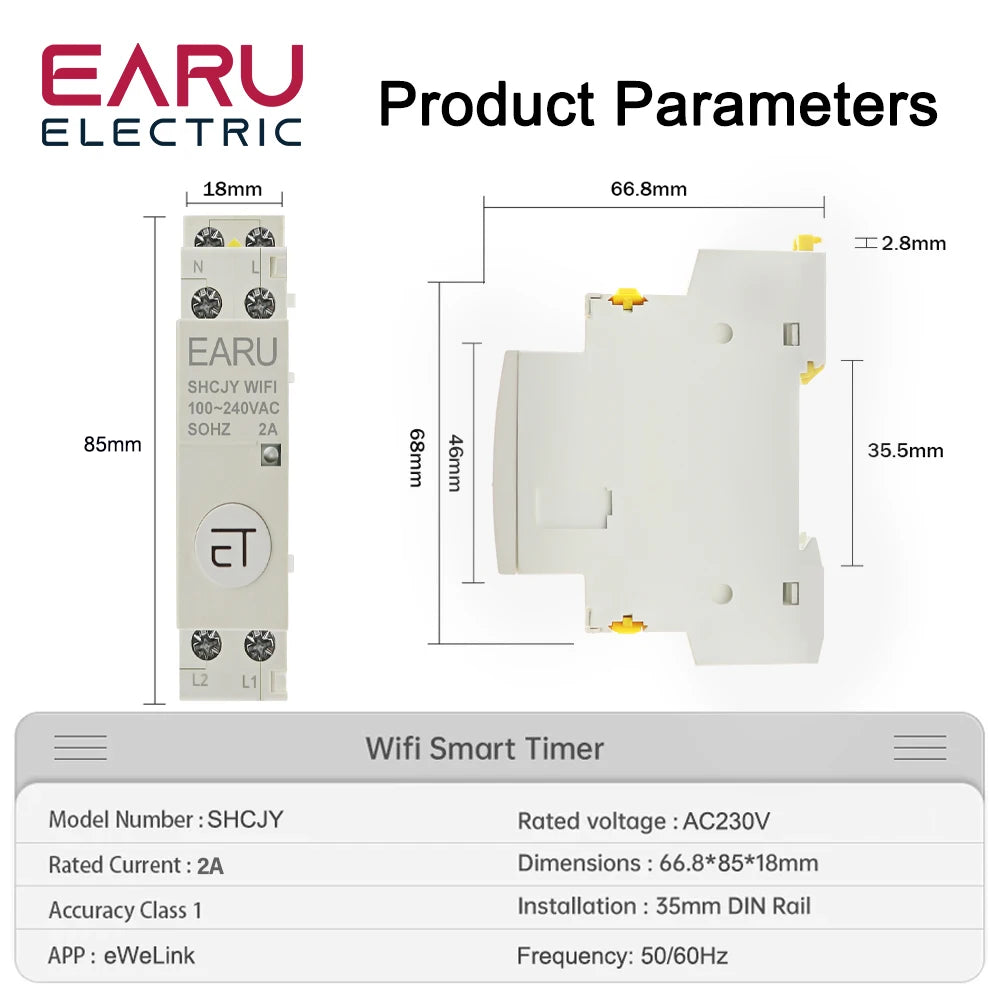 100-240V 2A AC Din Rail WiFi Auxiliary Contactor Controller Timer Work with Modular Contactor eWeLink APP Alexa Google Assistant by 54 Energy - Renewable Energy Store