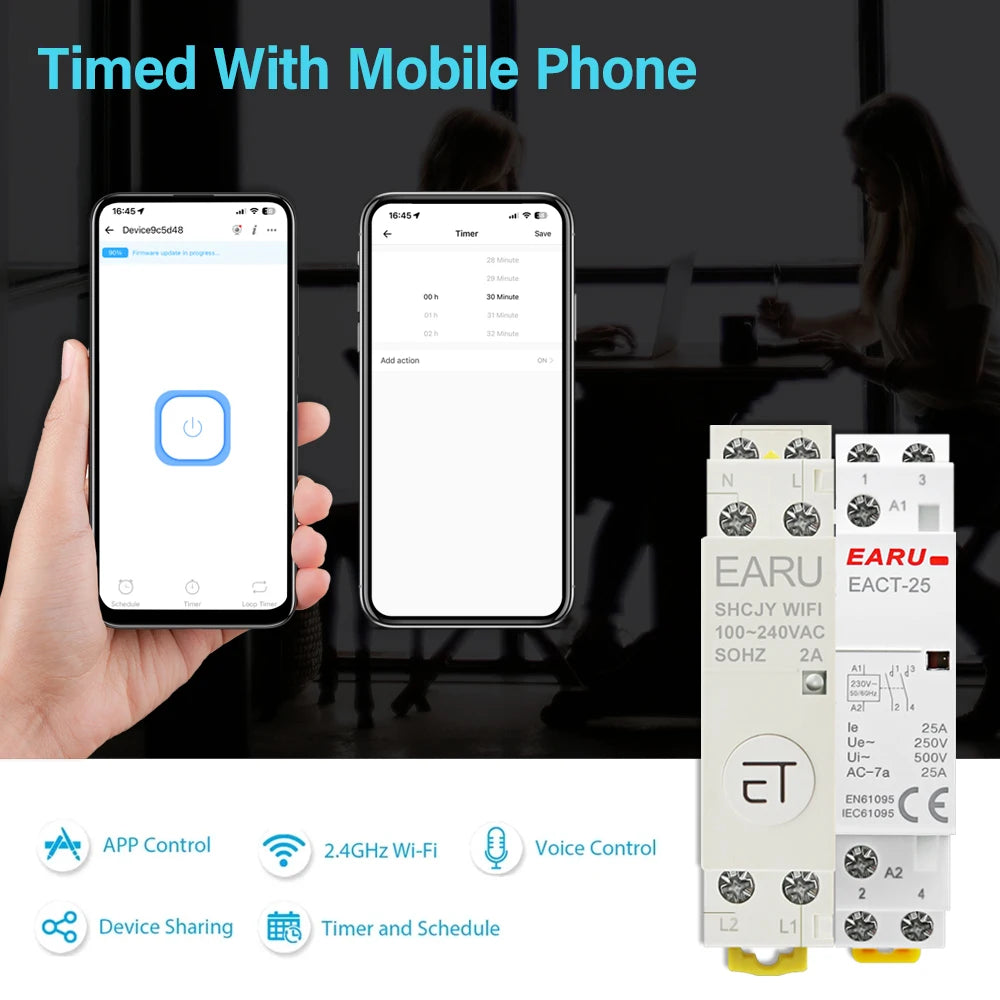 100-240V 2A AC Din Rail WiFi Auxiliary Contactor Controller Timer Work with Modular Contactor eWeLink APP Alexa Google Assistant by 54 Energy - Renewable Energy Store