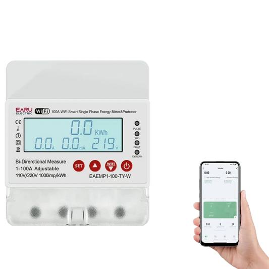 100A Tuya WiFi Smart Single Phase Energy Meter Over Under Voltage Protector Electricity Bi-Directional Measure kWh Power Meter by 54 Energy - Renewable Energy Store