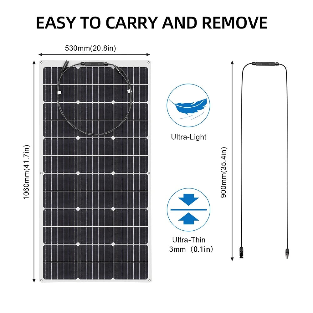 100 W Flexible Solar Panel High-efficiency Solar Modules And Ip68 Sealing Level, Suitable For Roofs, Motor Homes, Balconies, Etc