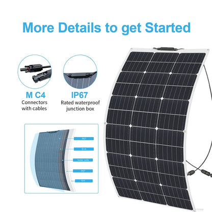 100 W Flexible Solar Panel High-efficiency Solar Modules And Ip68 Sealing Level, Suitable For Roofs, Motor Homes, Balconies, Etc