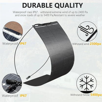 100w 12v Flexible Solar Panel Mono Cell 12 Volt Semi-flexible For Marine Rv Trailer Boat Cabin Van Car Uneven Surfaces Battery