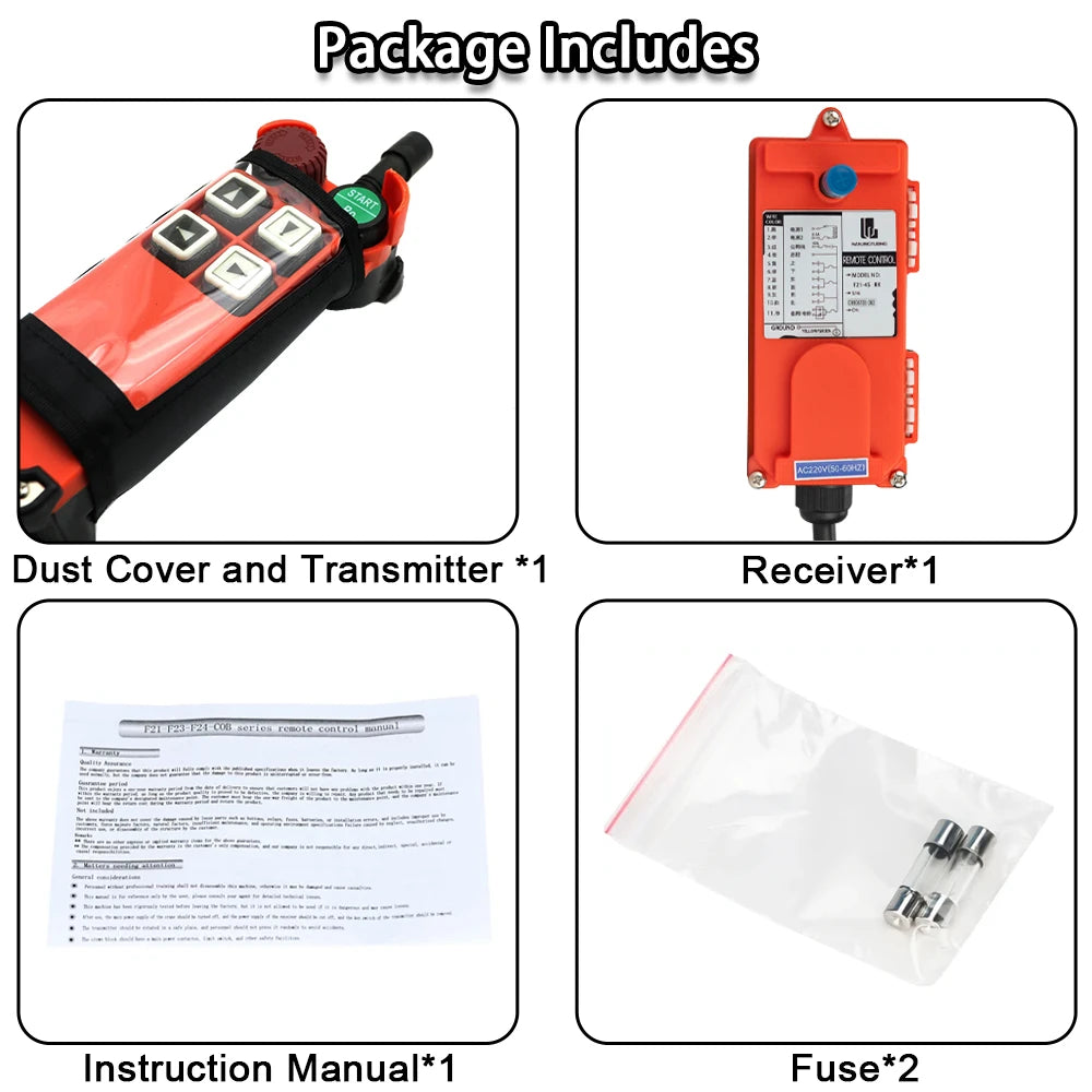 Control remoto inalámbrico industrial de canal 12V 24V 110V 220V 380V Interruptor de grúa polipasto 1 receptor + 1 transmisor F21-4S