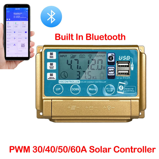 12V/24V 30A/40A/50A/60A Solar Panel Controller Bluetooth LCD Display by 54 Energy - Renewable Energy Store