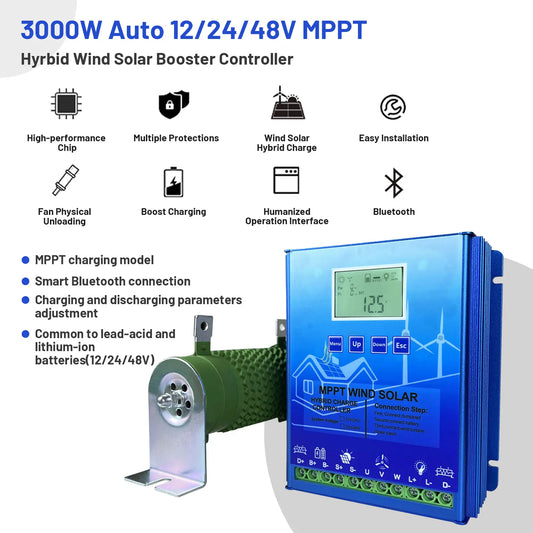 12V 24V 48V 2000W MPPT Hybrid Wind Solar Charge Controller With LCD Display And Bluetooth For Lifepo4 Batteries by 54 Energy - Renewable Energy Store