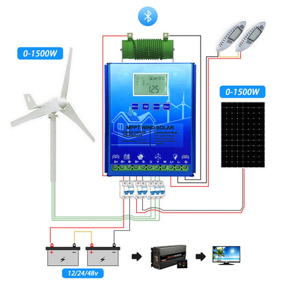 12V 24V 48V 2000W MPPT Hybrid Wind Solar Charge Controller With LCD Display And Bluetooth For Lifepo4 Batteries by 54 Energy - Renewable Energy Store