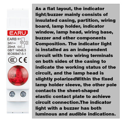 Lámpara de señal LED de montaje en carril DIN de 18 mm Serie de zumbadores audibles y visuales CA 230 V CC 24 V Luces piloto indicadoras rojas