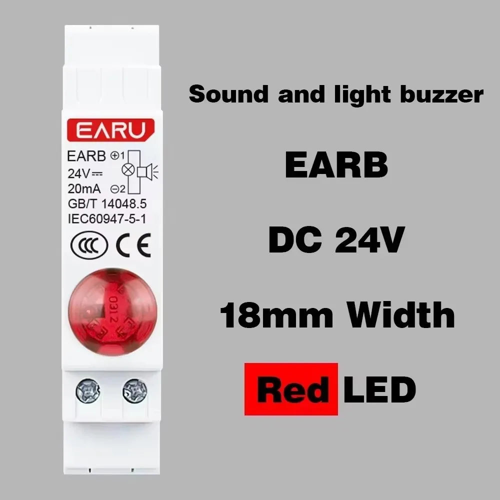Lámpara de señal LED de montaje en carril DIN de 18 mm Serie de zumbadores audibles y visuales CA 230 V CC 24 V Luces piloto indicadoras rojas