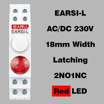 Serie de interruptores de botón de lámpara de señal LED de montaje en carril DIN de 18 mm, luces piloto de indicación AC/DC 220V, verdes momentáneas con enclavamiento
