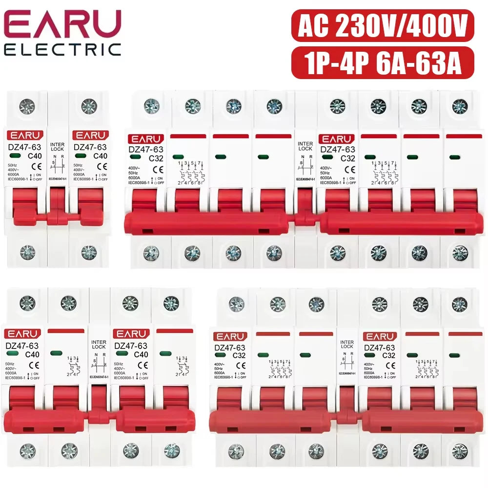 1P+1P 2P+2P 3P+3P 4P+4P MTS AC Double Alimentation Commutateur de Transfert Manuel Disjoncteur Verrouillé sur Rail DIN Disjoncteur d'Isolement MCB
