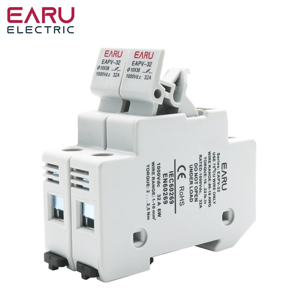 1P 2P Parallel Din Rail DC Fuse Holder 10*38mm High Voltage Solar PV 1000V Base Photovoltaic System Protection Protector gpV