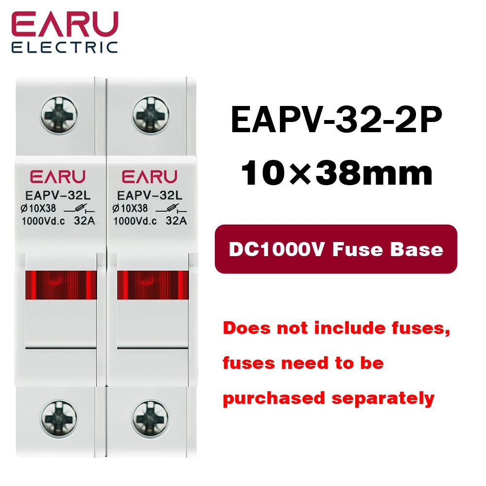 1P 2P Parallel Din Rail DC Fuse Holder 10*38mm High Voltage Solar PV 1000V Base Photovoltaic System Protection Protector gpV