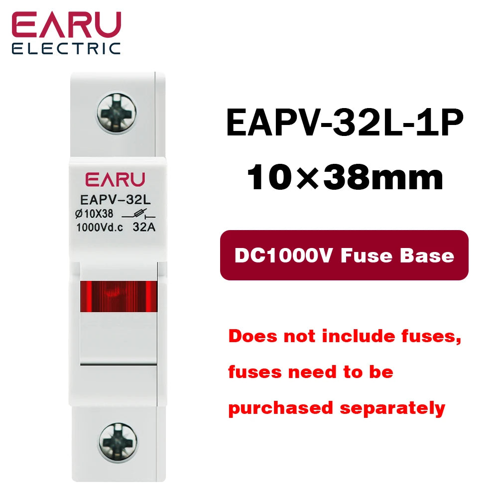 1P 2P Parallel Din Rail DC Fuse Holder 10*38mm High Voltage Solar PV 1000V Base Photovoltaic System Protection Protector gpV