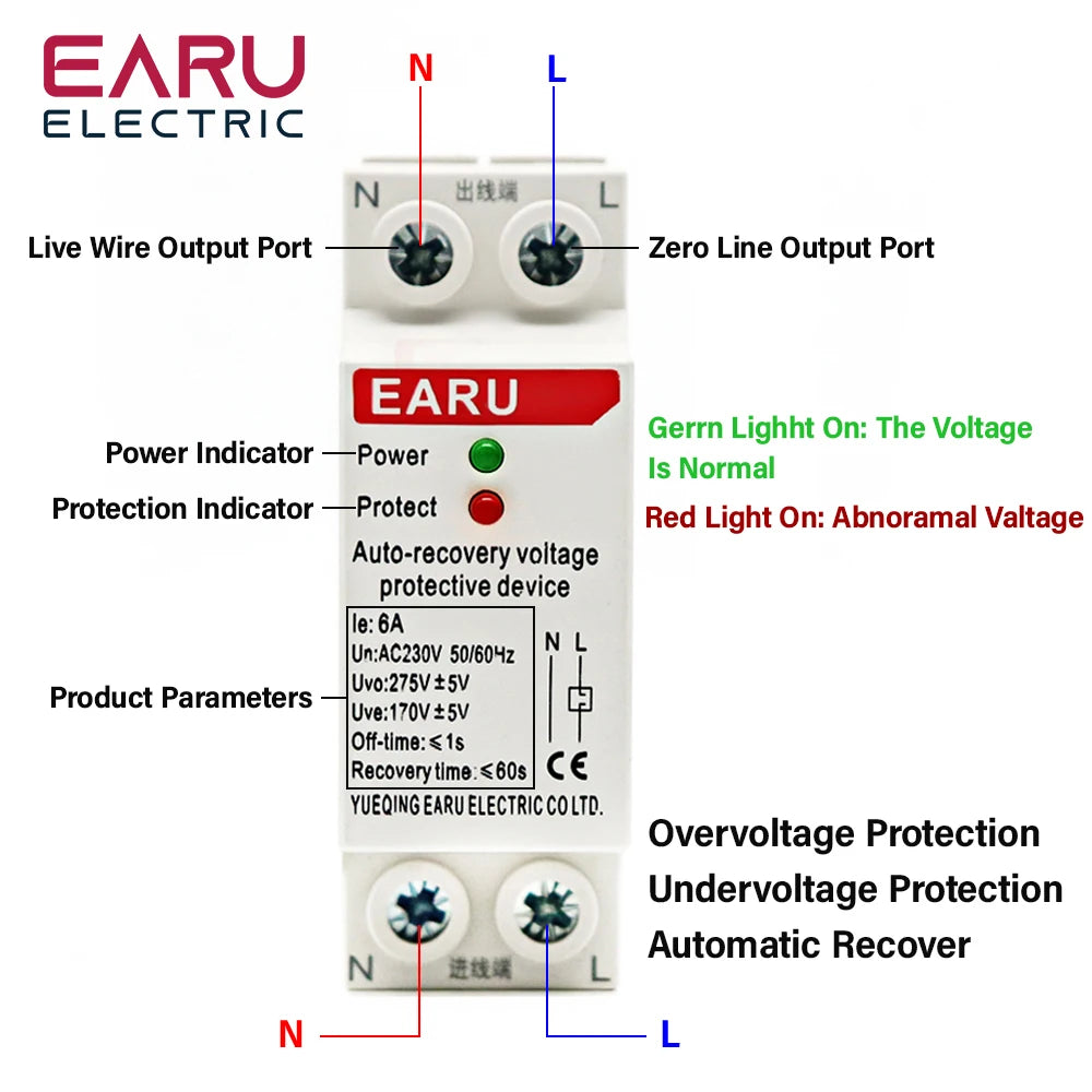1P+N 27mm 40A 63A 230V Din Rail Automatic Recovery Reconnect Over Voltage and Under Voltage Protective Device Protection Relay by 54 Energy - Renewable Energy Store