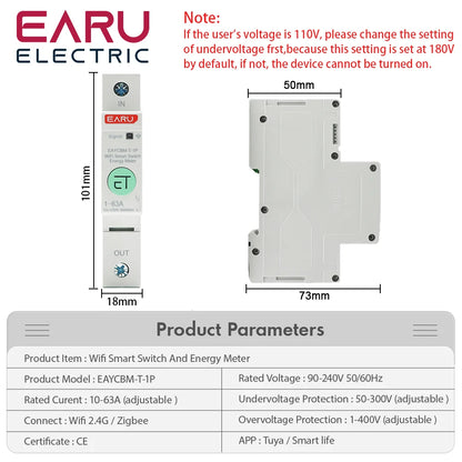 1P TUYA APP Zigbee WIFI Smart Energy Power Consumption kWh Meter Circuit Breaker Time Relay Switch Leakage Voltage Protection by 54 Energy - Renewable Energy Store