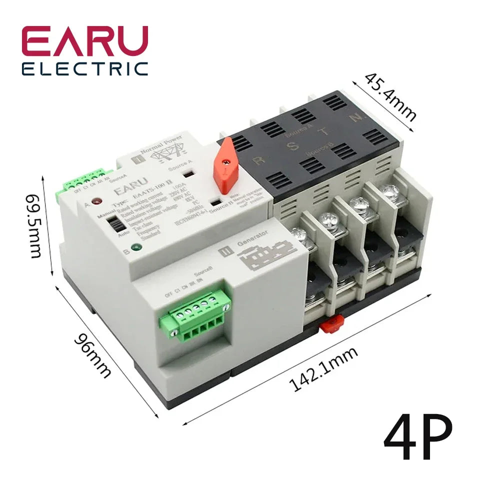 2/3/4P 100A 110V/220V Mini ATS Automatic Transfer Switch Electrical Selector Switches Dual Power Switch PV Solar Energy Din Rail by 54 Energy - Renewable Energy Store