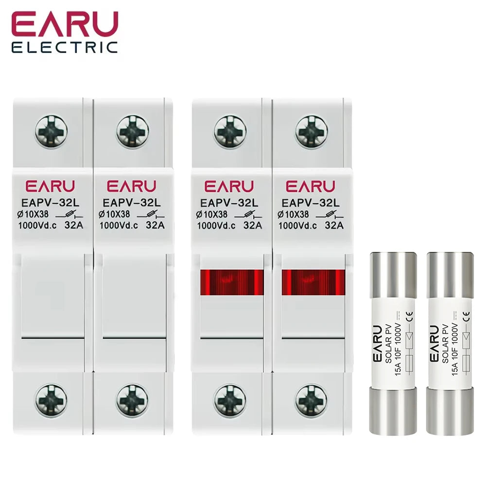 2-Pole DC Fuse Holder PV 1000V for 10x38mm gPV Fuses 6A 10A 15A 20A 25A 30A 32A DIN Rail Solar String Protection EAPV-32