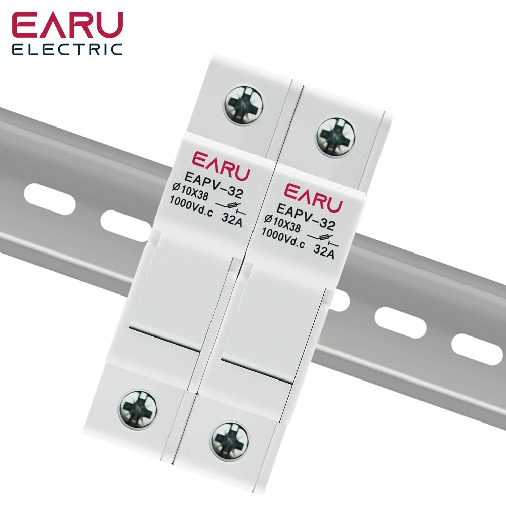 2-Pole DC Fuse Holder PV 1000V for 10x38mm gPV Fuses 6A 10A 15A 20A 25A 30A 32A DIN Rail Solar String Protection EAPV-32