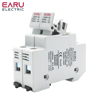 2-Pole DC Fuse Holder PV 1000V for 10x38mm gPV Fuses 6A 10A 15A 20A 25A 30A 32A DIN Rail Solar String Protection EAPV-32