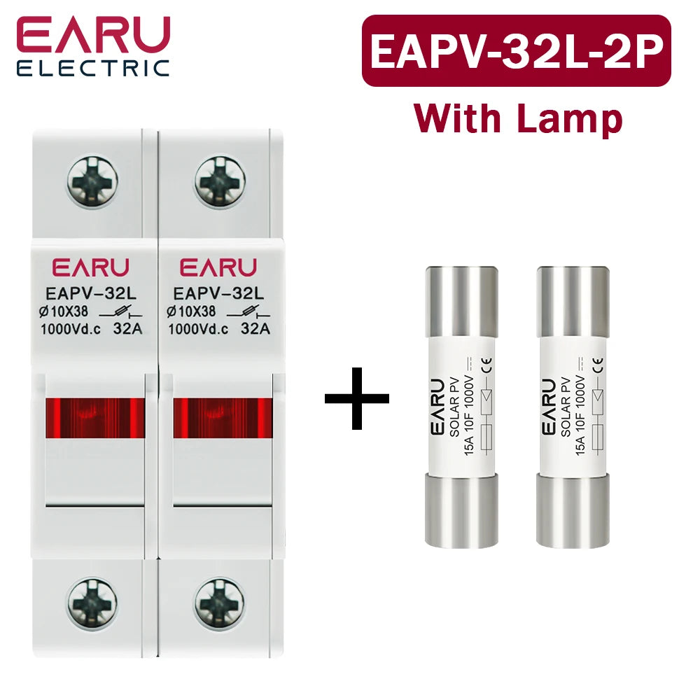 2-Pole DC Fuse Holder PV 1000V for 10x38mm gPV Fuses 6A 10A 15A 20A 25A 30A 32A DIN Rail Solar String Protection EAPV-32