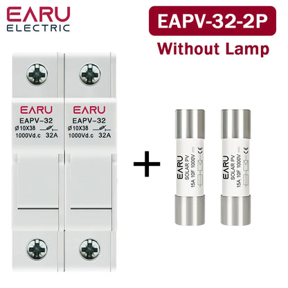 2-Pole DC Fuse Holder PV 1000V for 10x38mm gPV Fuses 6A 10A 15A 20A 25A 30A 32A DIN Rail Solar String Protection EAPV-32