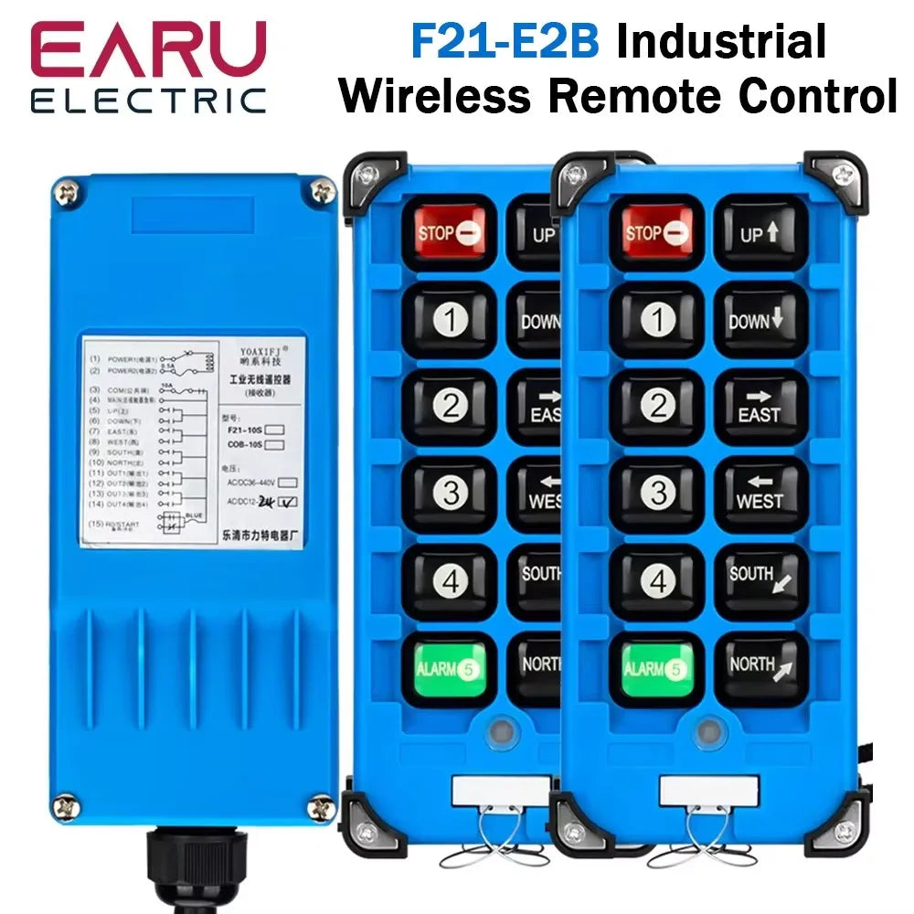 2 Transmisores + 1 Receptor F21-E2B-8 Interruptores de Control Remoto Industrial F21 6 Canales Botones Teclas Dirección para Grúa Polipasto