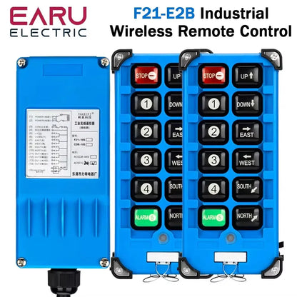 2 Transmisores + 1 Receptor F21-E2B-8 Interruptores de Control Remoto Industrial F21 6 Canales Botones Teclas Dirección para Grúa Polipasto