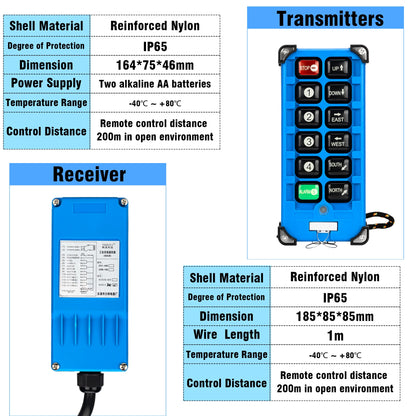 2 Transmisores + 1 Receptor F21-E2B-8 Interruptores de Control Remoto Industrial F21 6 Canales Botones Teclas Dirección para Grúa Polipasto
