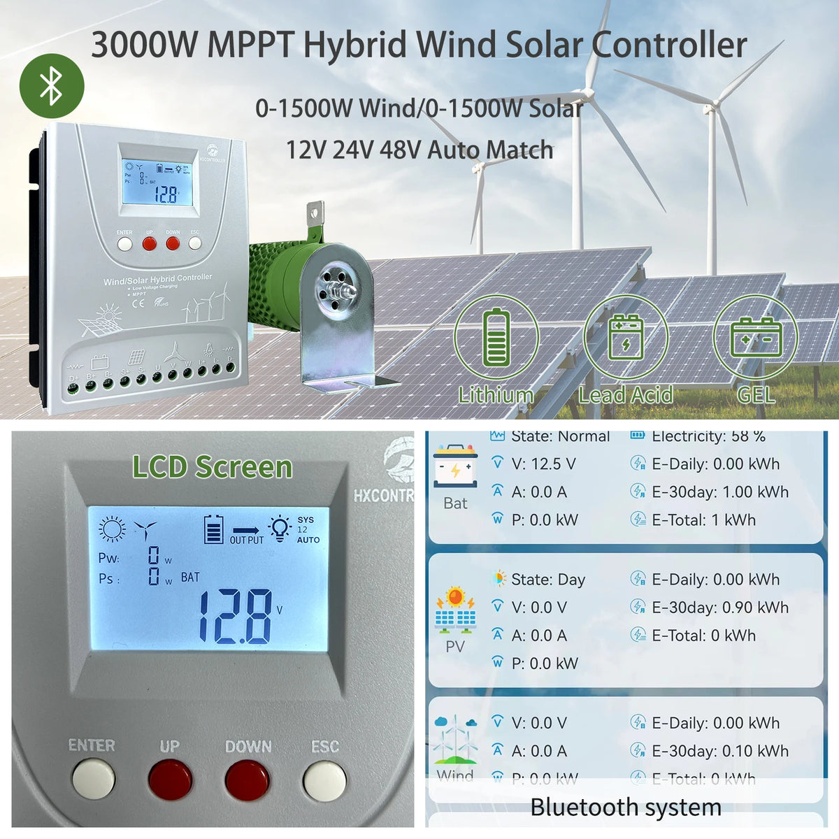 2000W 12V 24V 48V MPPT Hybrid Solar Controller With WIFI LCD Display by 54 Energy - Renewable Energy Store