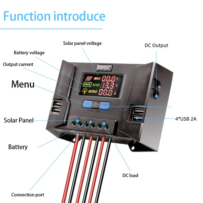 20A 30A 40A Solar System Charge Controller 12V 24V PV Regulator With Colorful Display by 54 Energy - Renewable Energy Store