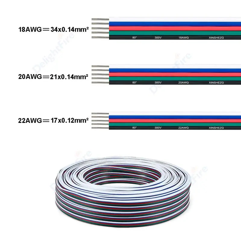 22 20 18 AWG 5Pin 12V Electronic Cable for RGBW LED Strip Lights by 54 Energy - Renewable Energy Store