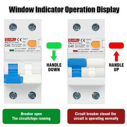 Disjoncteur différentiel magnéto-thermique 2P 40A 30mA AC 230V 50/60Hz Type A Courbe B/C Protection contre les fuites à la terre